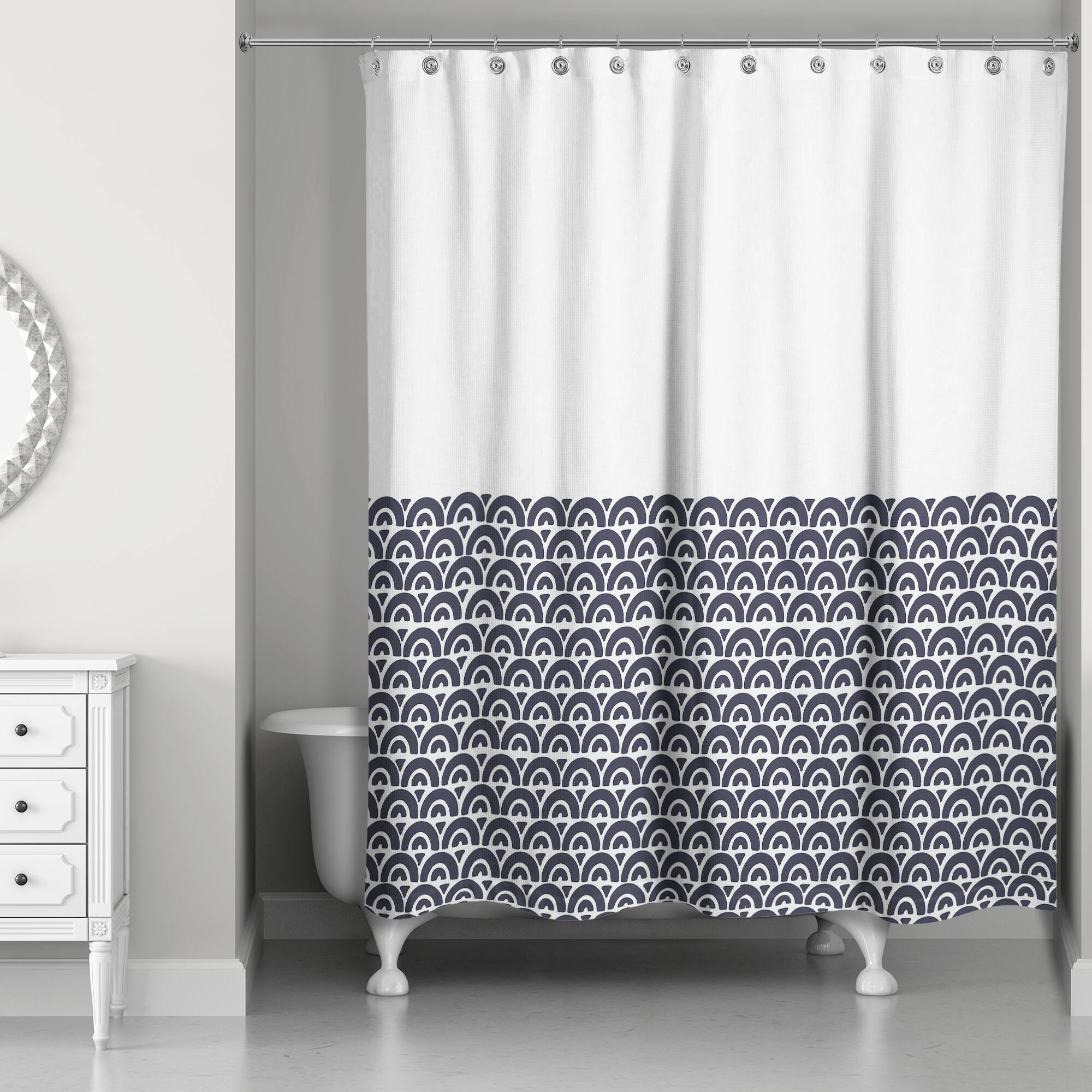 Navy Wavy Arch 71" x 74" Shower Curtain